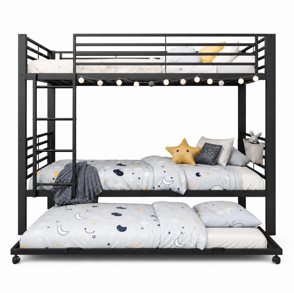 Letto a castello nero con letto estraibile in metallo 90 x 200 cm