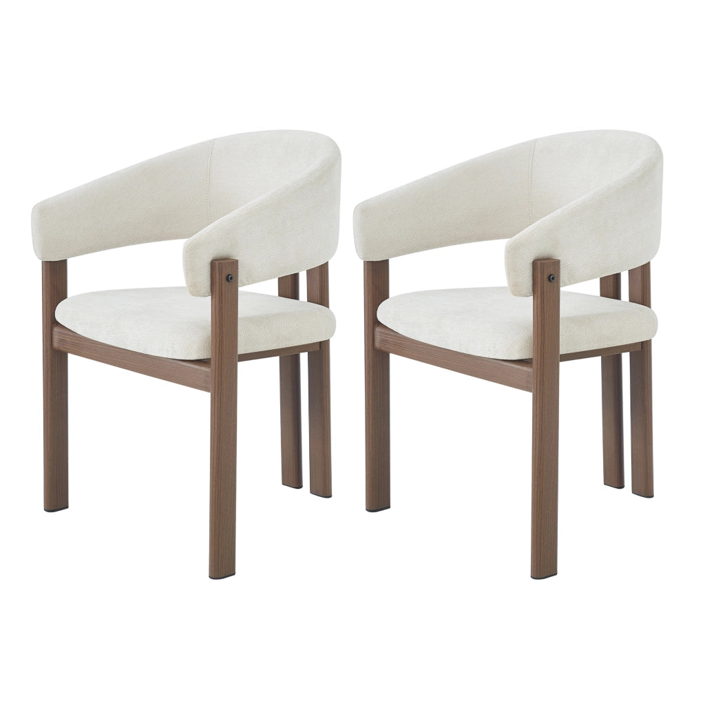 Sedie da pranzo 4 pezzi con braccioli ergonomici e seduta traspirante design moderno in lino beige e metallo noce