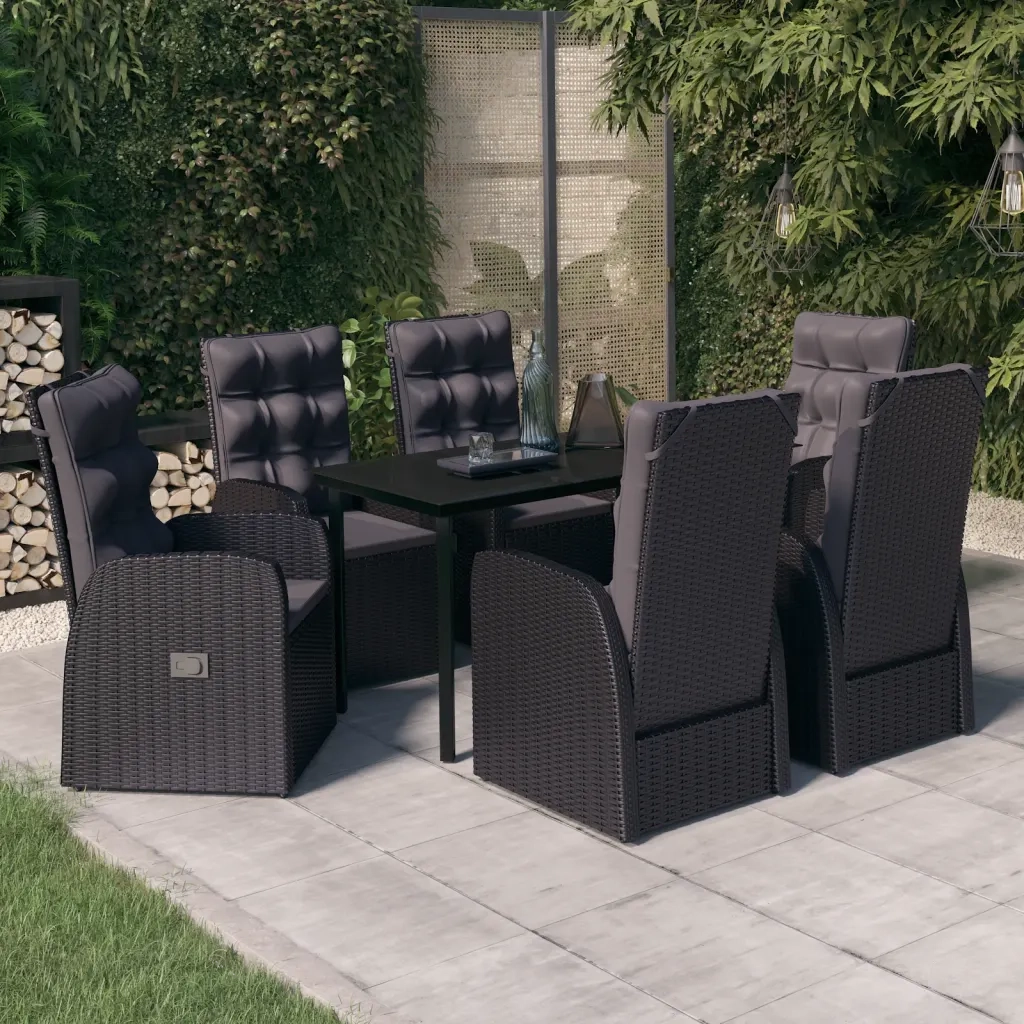 Set da Pranzo da Giardino 7 pz con Cuscini Nero cod mxl 41971