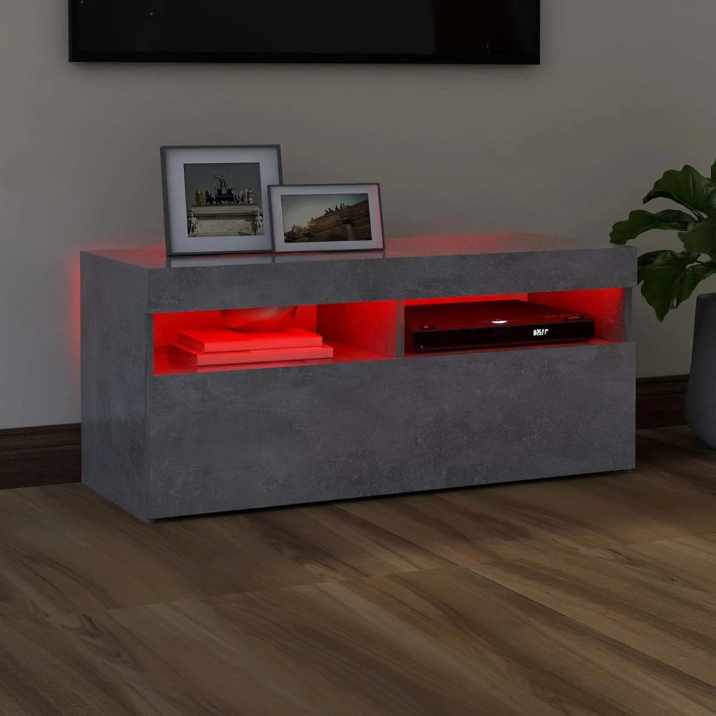 Mobile Porta TV con Luci LED Grigio Cemento 90x35x40 cm 804386