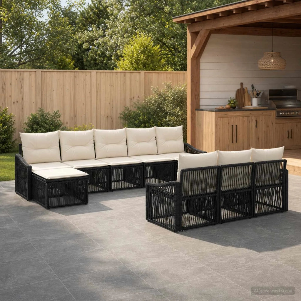 Set Divano da Giardino 10 pz Nero polyrattan 3436138
