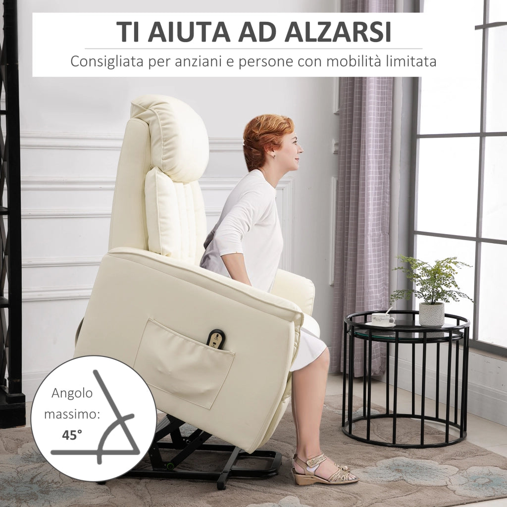 Poltrona Elettrica Alzapersona Reclinabile ¨C Xylo ¨C Similpelle Crema con Telecomando e Poggiapiedi