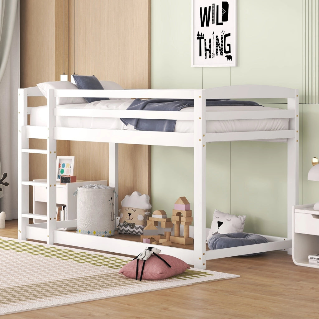 OKWISH Letto a Castello, Letto Singolo con Spondine, Salvaspazio, 200×90 cm, senza Materasso, in Pino Massello, Bianco