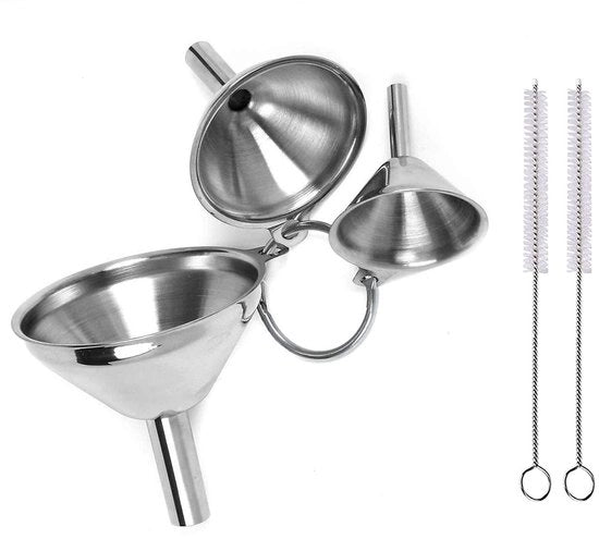 Set di Treccie in Acciaio Inossidabile - 3 pezzi - Piccola/Media/Grande - Con Manico - Inclusi 2 Set di Spazzole per Pulizia - Adatto per Liquidi e Polveri - Treccia da Cucina