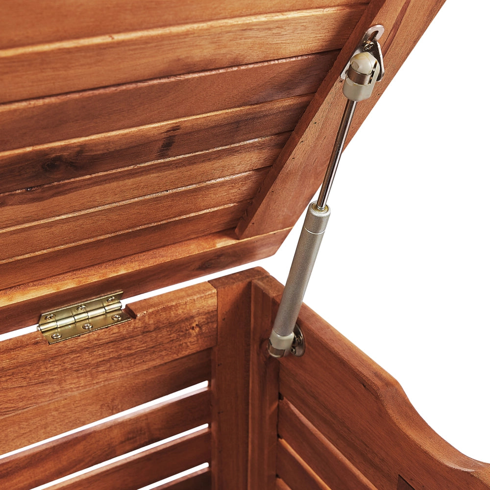 Cassa baule cesta da giardino in legno scuro di acacia 130 x 64 cm con coperchio per mobili da esterno