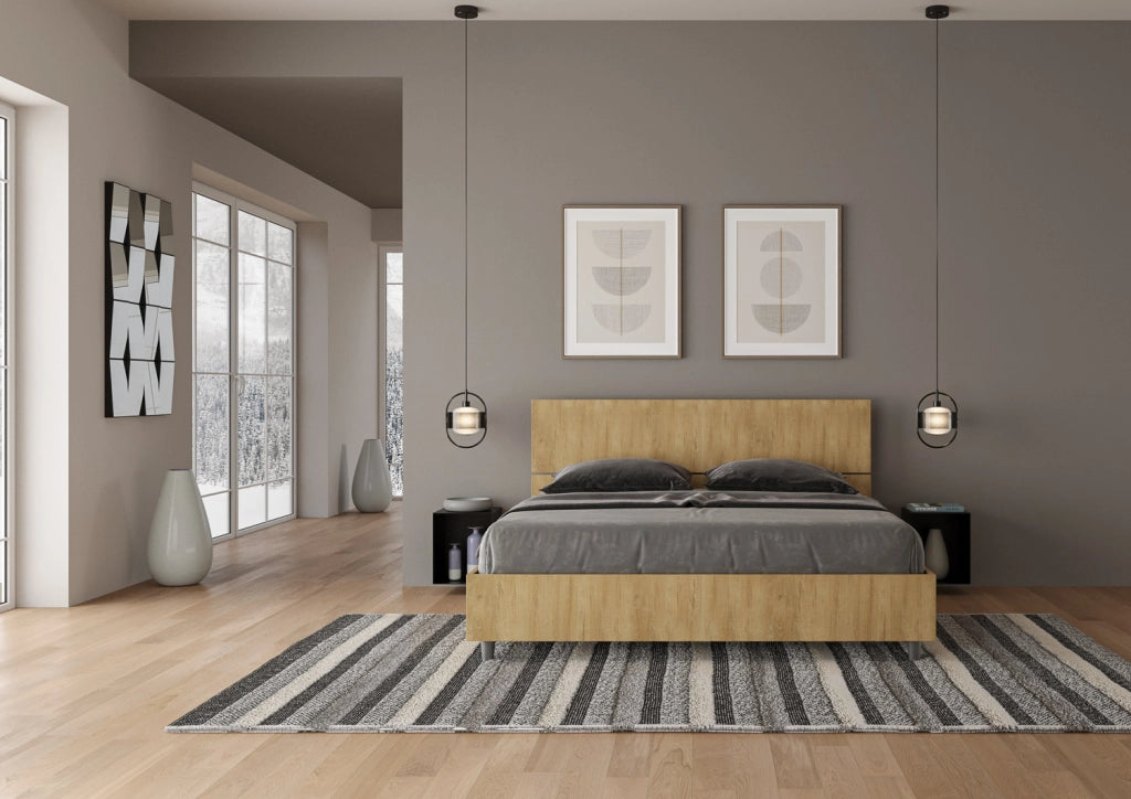 BS COM Letto matrimoniale con rete 160x190 testata dritta quercia