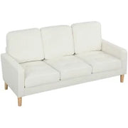 Divano a 3 posti con Cuscini, Rivestito in tessuto, 185x79x82 cm, Bianco crema