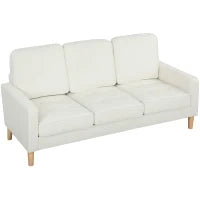 Divano a 3 posti con Cuscini, Rivestito in tessuto, 185x79x82 cm, Bianco crema