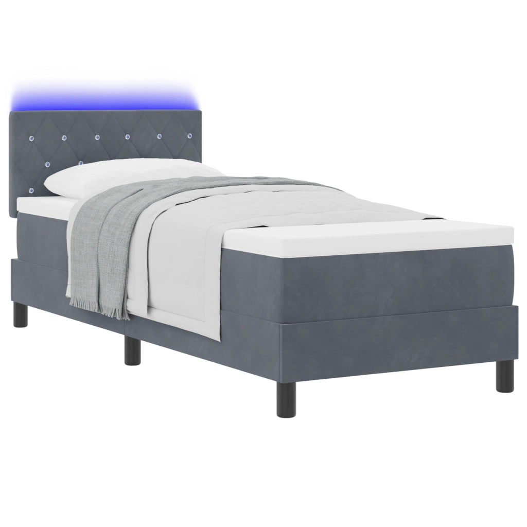 Letto Box Spring con Materasso e LED Grigio Scuro 80x200 cm Velluto