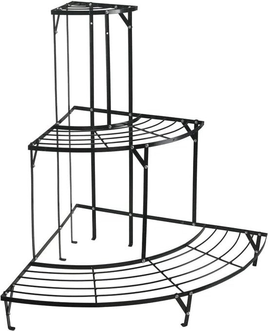 Rack di fiori angolare Nero 75 x 60 cm - Supporto per piante a forma semicircolare con 3 livelli