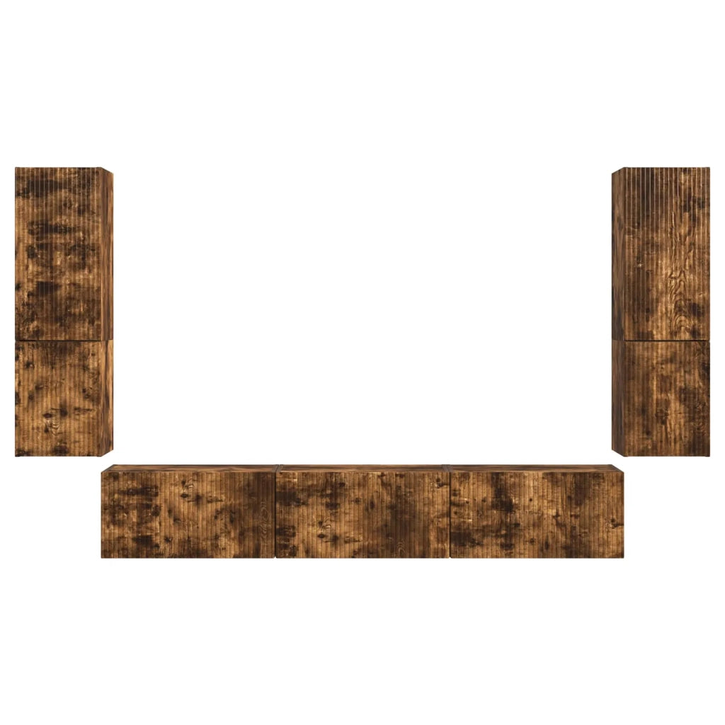 Set mobile TV 4 pz | Armadietto TV | Mobile Porta TV Rovere fum¨¦ Legno multistrato