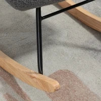 Poltrona a Dondolo Imbottita in Legno e Acciaio per Soggiorno e Camera da Letto, 71x98x101 cm, Grigio Scuro