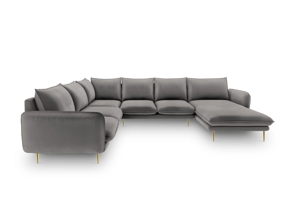 Cosmopolitan Design - Divano panoramico sinistro "Vienna" 7 posti in velluto grigio chiaro 