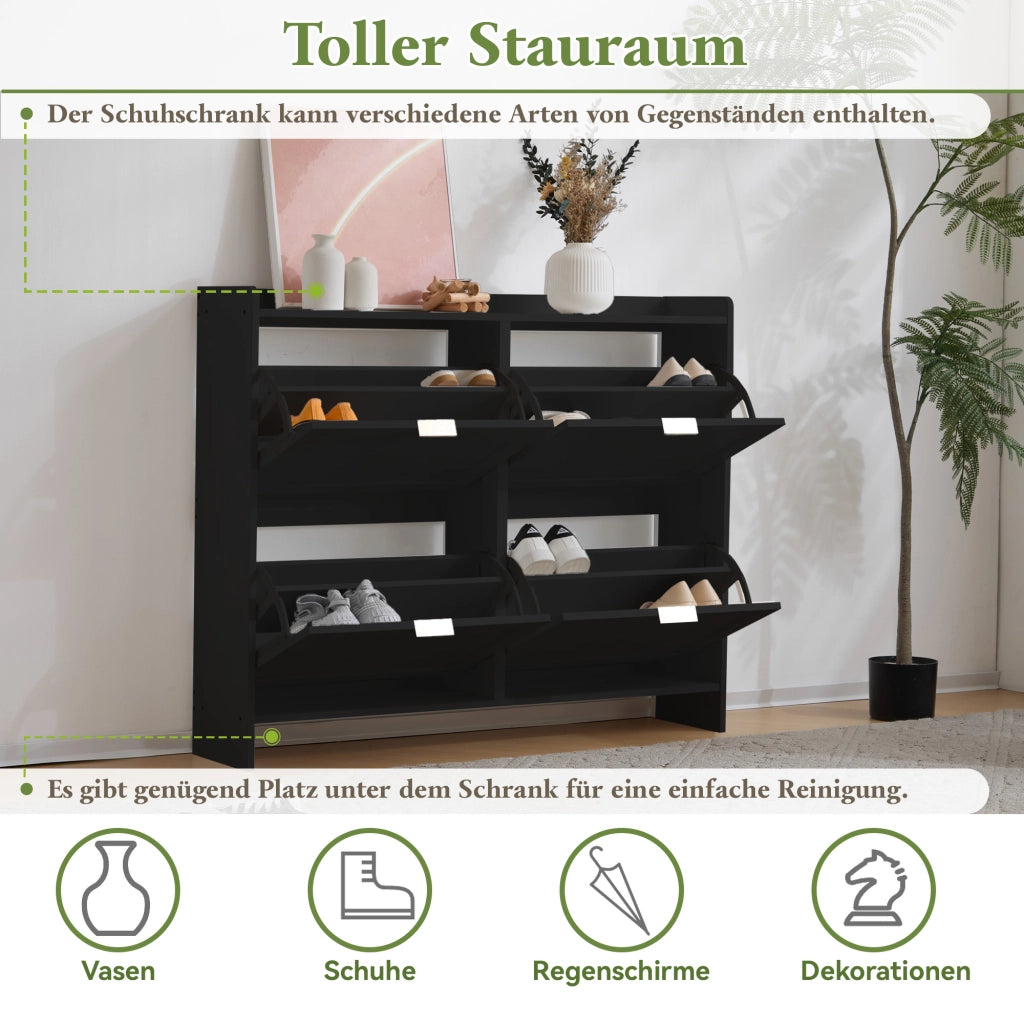 OKWISH Scarpiera con 4 Ribalte e Ripiani Aperti, Ripiani Regolabili, per Ingresso, 110 x 24 x 90 cm, Nera