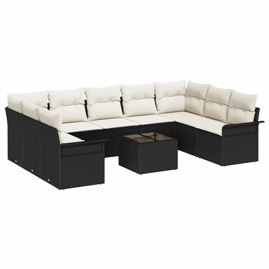 Set Divano da Giardino con cuscino 10 pcs Nero polyrattan