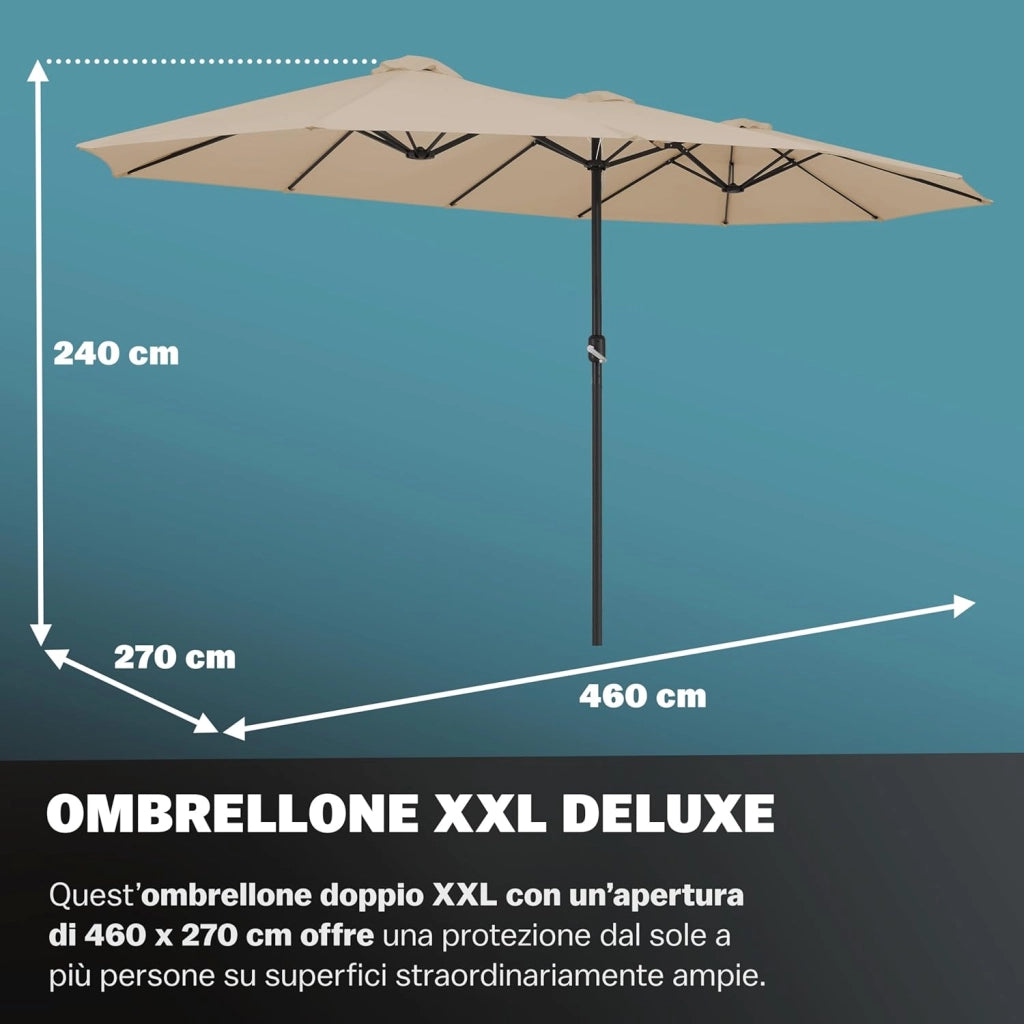 ® Ombrellone UV 80+ XXL 460x270 cm Idrorepellente con Manovella inlc. Custodia Parasole Giardino Terrazza