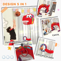 Canestro Basket per Bambini Regolabile 5 in 1 con Porta da Calcio e Golf Rosso