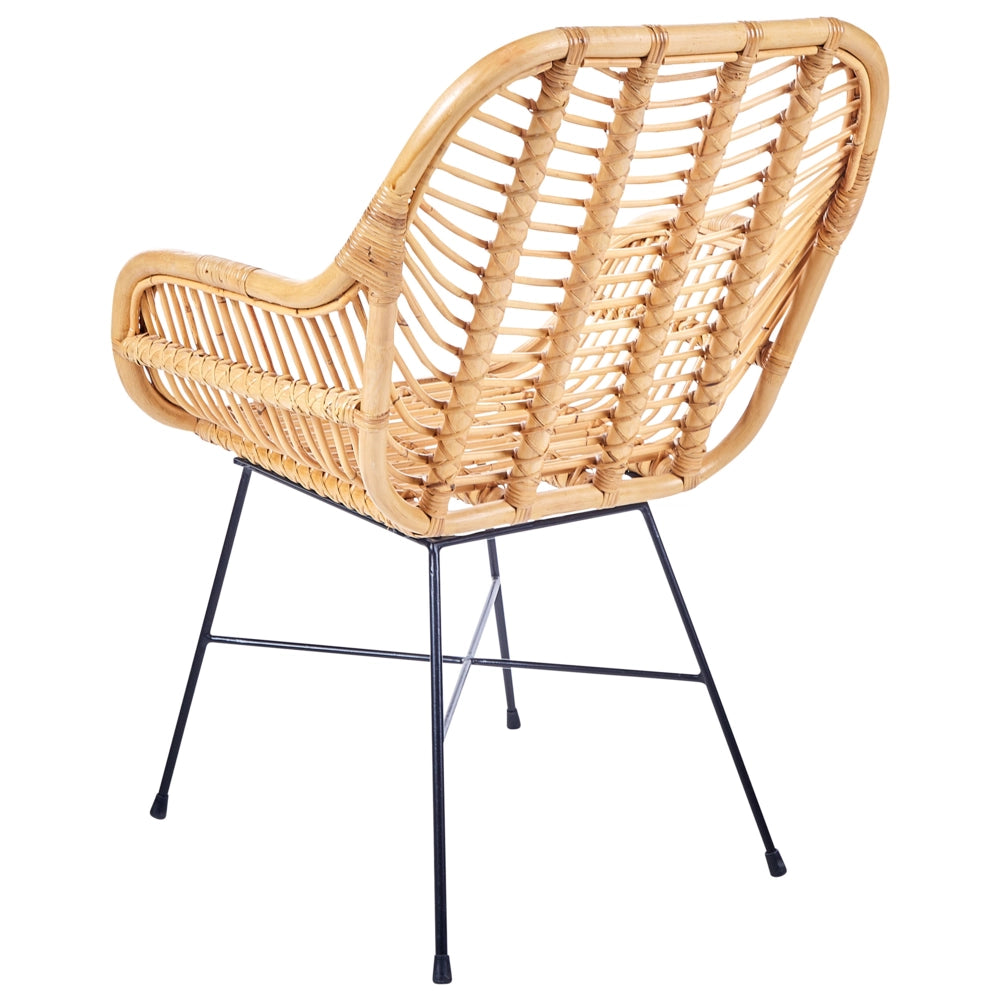 Poltrona Rattan Sabbia Beige Vimini Nero Gambe in Metallo Soggiorno Sala da Pranzo