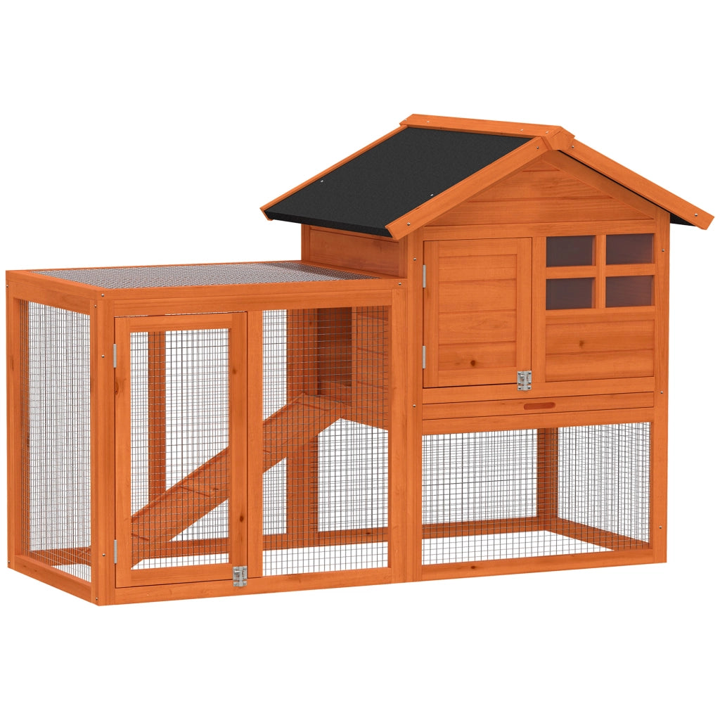 Gabbia per conigli 2 piani con recinto e tetto impermeabile ¨C zephmum ¨C 123.5x62.6x92.5 cm arancione