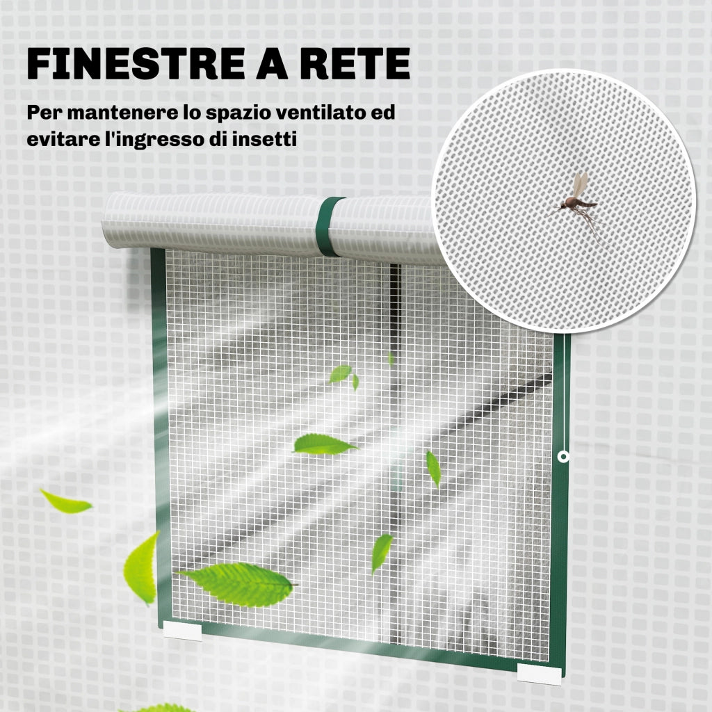 Serra per Piante con 2 Finestre Laterali a Rete e Ingresso Avvolgibile, in PE e Acciaio, 196x77x197 cm, Bianco