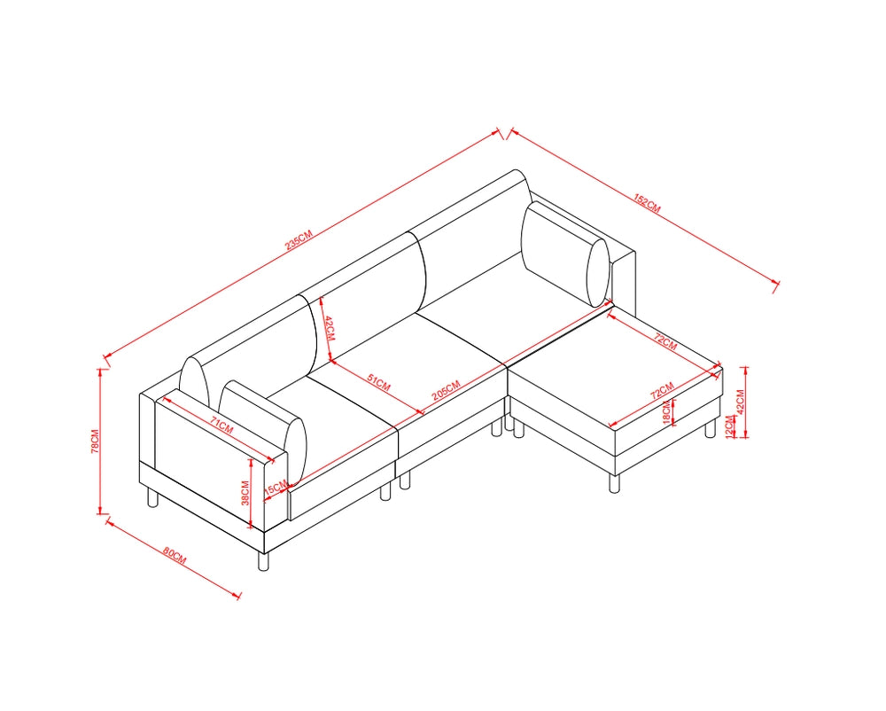 Divano Angolare 3 Posti con Poggiapiedi ¨C Xylo ¨C Beige, Tessuto Poliestere, Gambe in Legno Massello, 235x152x78 cm