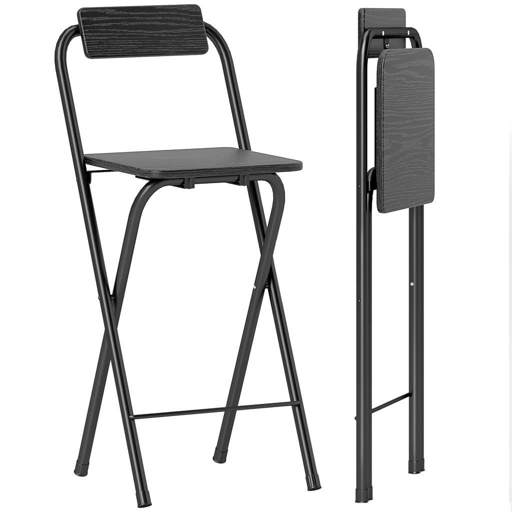 Sgabello da bar pieghevole con schienale ¨C ZephMum ¨C 2 pezzi, nero, struttura in metallo, 87 cm