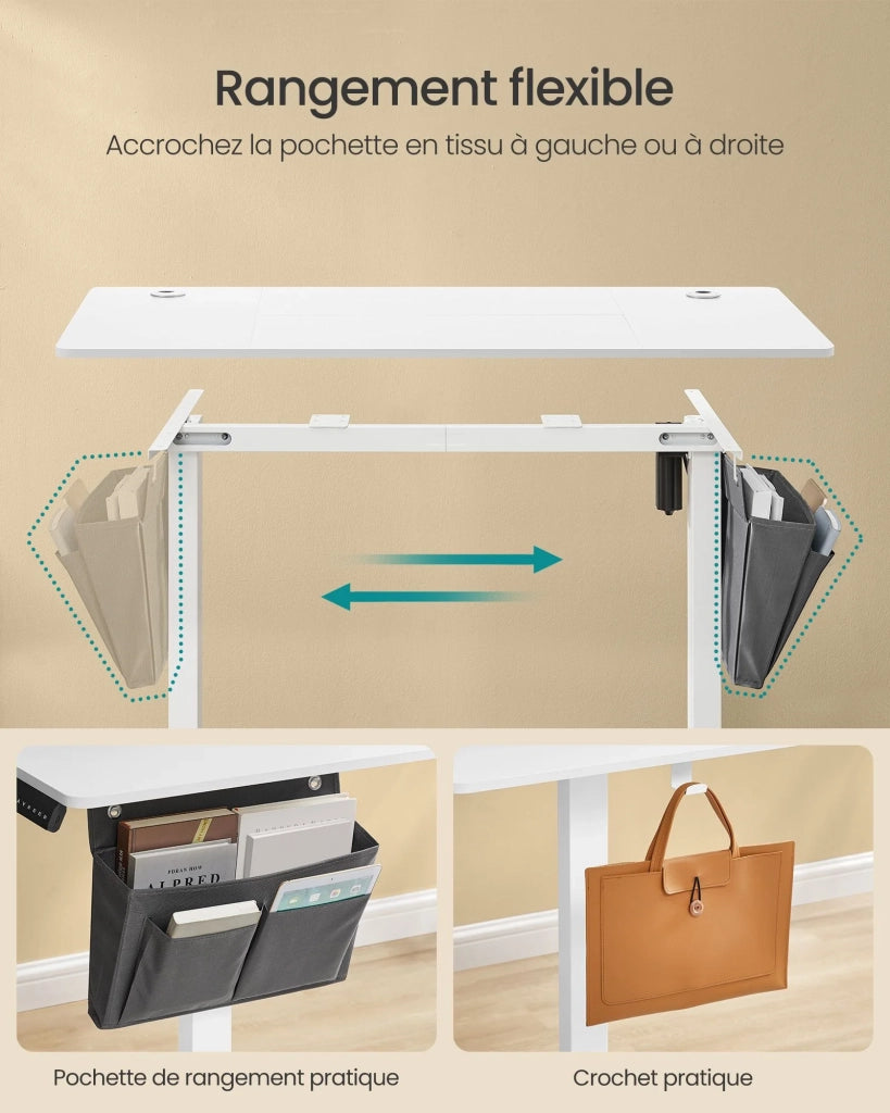 Scrivania elettrica regolabile in altezza 60 x 120 x (72-120) cm 4 posizioni di memoria dell'altezza tasca portaoggetti bianca 12_0004572