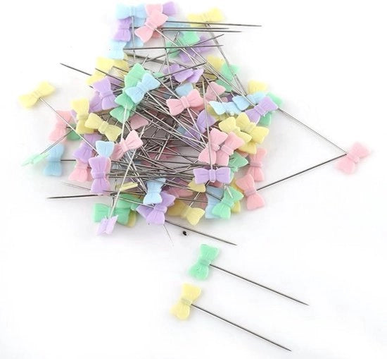 Aghi per Patchwork - Quilting - Punte a Testa - Strumento a Punte Piana - Set di 100 aghi con testa a forma di farfalla - Argento.