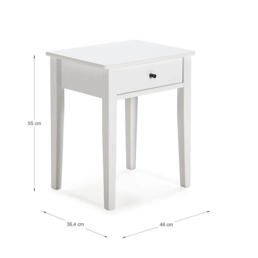 Comodino Bart in legno massiccio 1 cassetto colore bianco