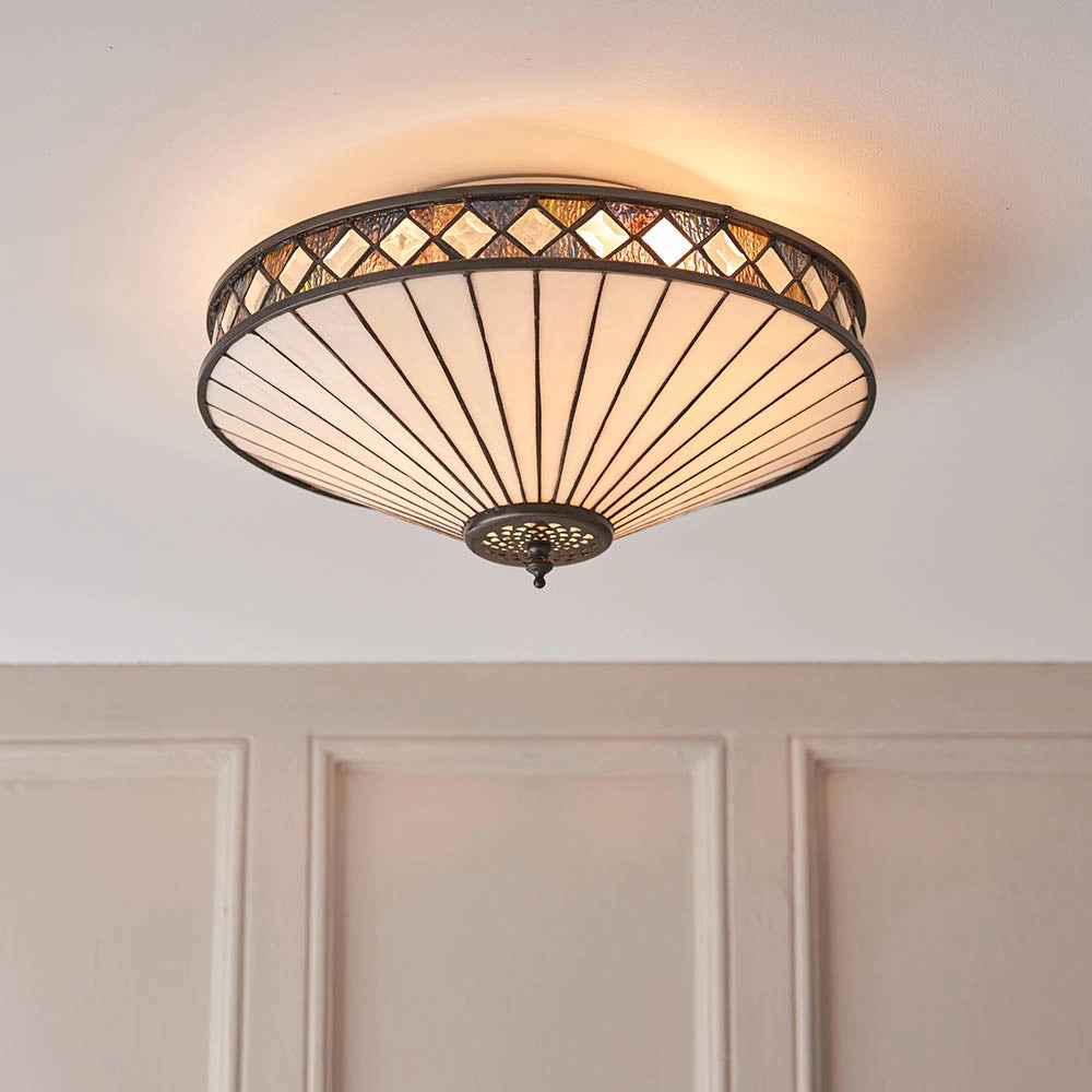 Plafoniera Tiffany FARGO vetrata rotonda 2xE27 60W