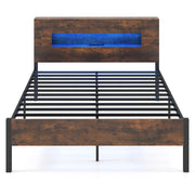 Struttura letto luci led testiera contenitore prese di corrente 200x140cm-Letto piattaforma a doghe metallo senza molle