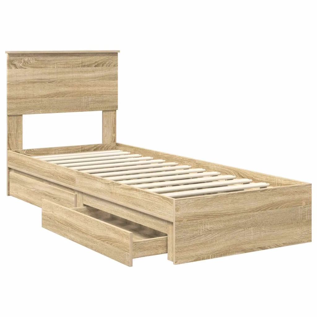 Letto con Contenitore con testiera Rovere Sonoma 75 x 190 cm