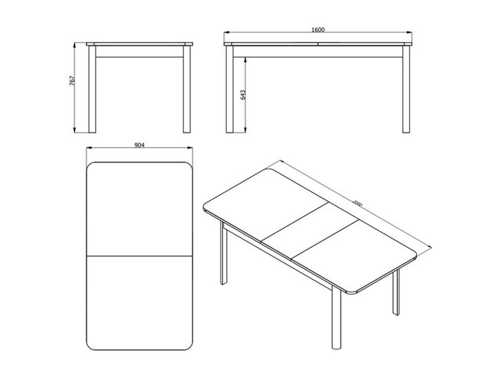 Tonara, Tavolo Fisso 6 Posti, 160x90.5x76.5h cm Bianco