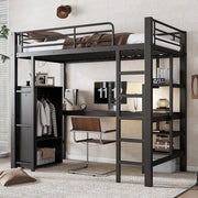 Letto a castello 90x200 cm con scrivania e armadio in metallo nero