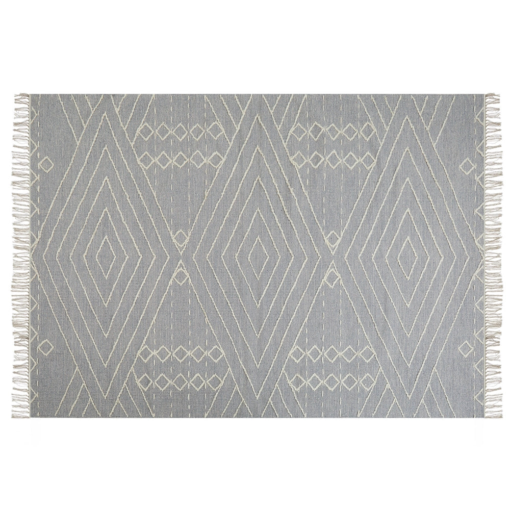 Tappeto in cotone bianco sporco grigio chiaro 140 x 200 cm motivo geometrico nappe tribale orientale moderno