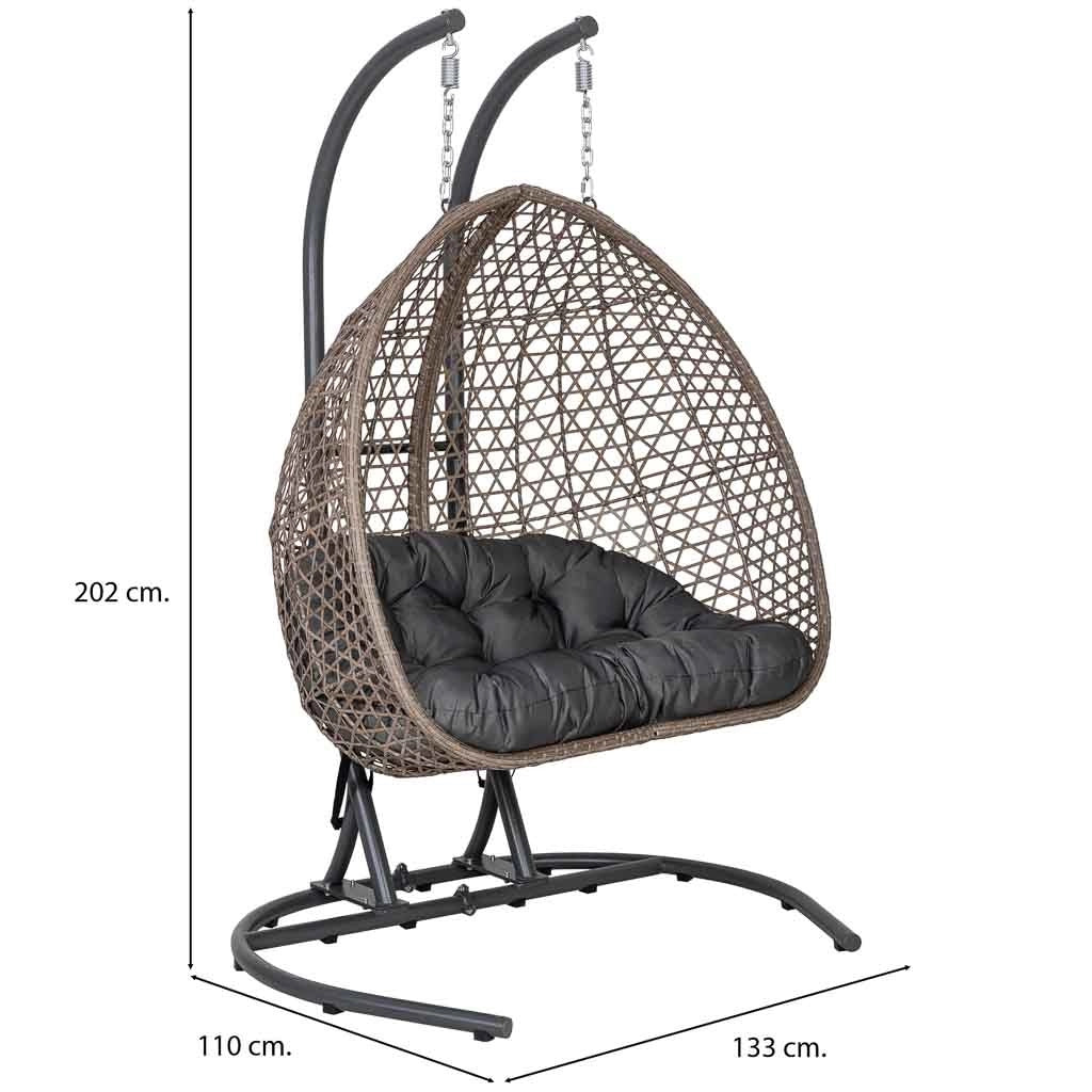 Poltrona sospesa a due posti in alluminio marrone, 133x110x202 cm