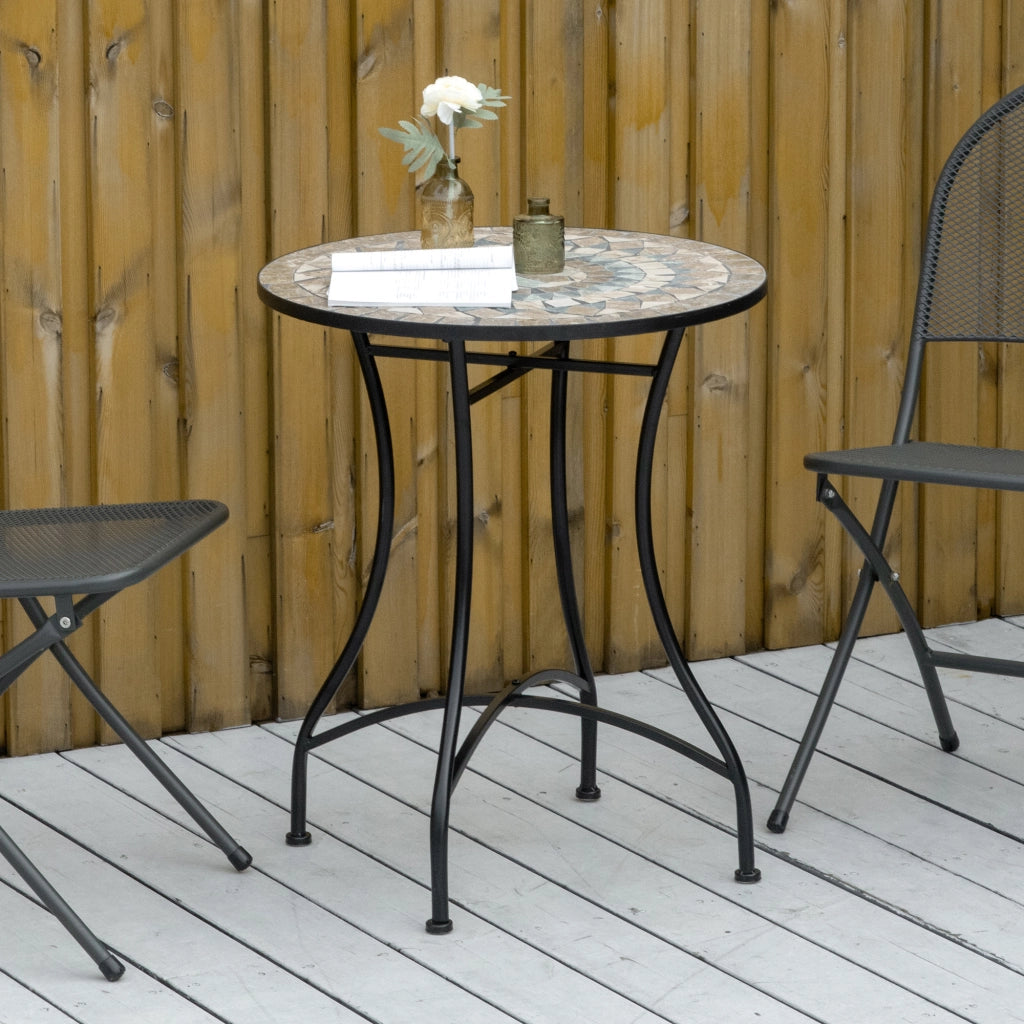 Tavolo da pranzo per giardino rotondo ¨C zephmum ¨C verde, beige, bianco, ?60 cm