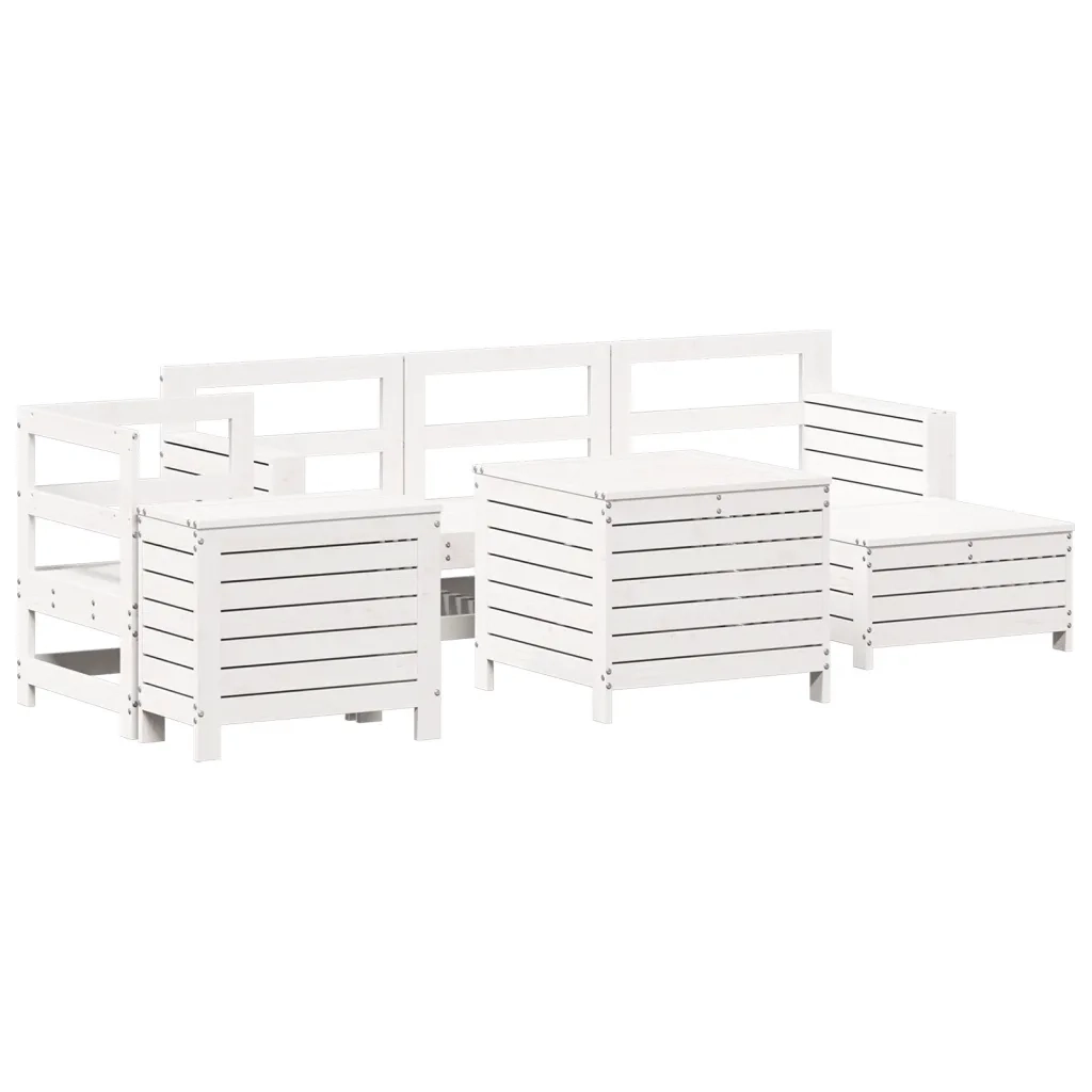 Set Divani da Giardino 7 pz Bianco in Legno Massello di Pino 3250509