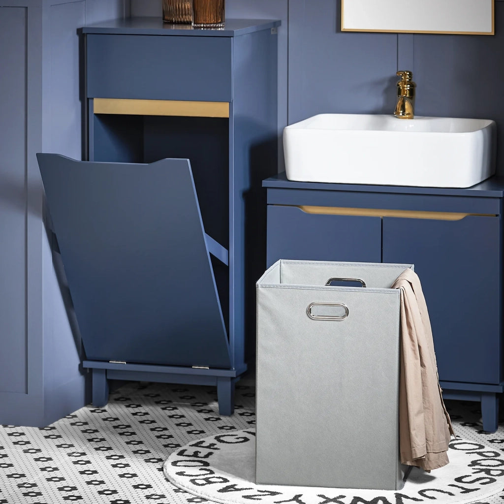 Mobile Lavanderia Con Sacco Portabiancheria Pieghevole Cesto Portabiancheria Mobile Bagno Blu, 40x40x96cm, BZR114-B SoBuy