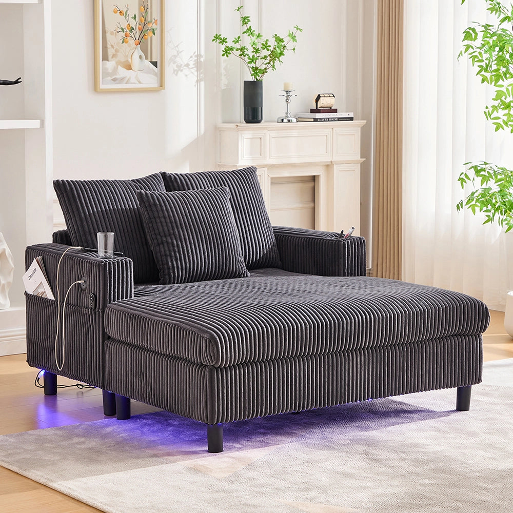 Poltrona letto spaziosa e morbida - Xylo - Portabicchieri laterali, porte USB, illuminazione LED integrata