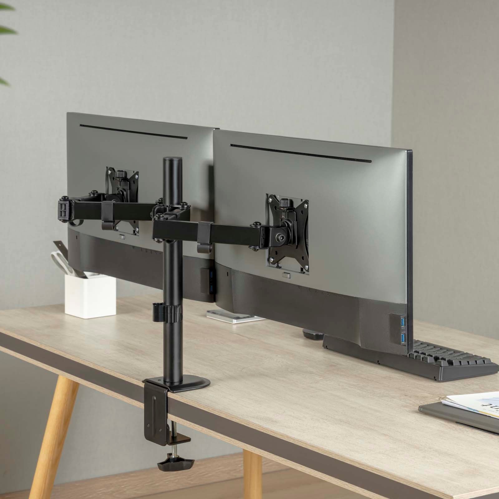 Toboli Postazione doppio monitor, Supporto per 2 schermi max 32", conforme a VESA 75/100
