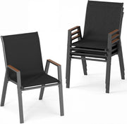 Set di 2/4 Sedie da Giardino, Poltrone in Tessuto Textilene per Esterno, Sedie Impilabili con Gambe in Metallo, Portata 180 kg, 56 x 66 x 88 cm (Nero,4)
