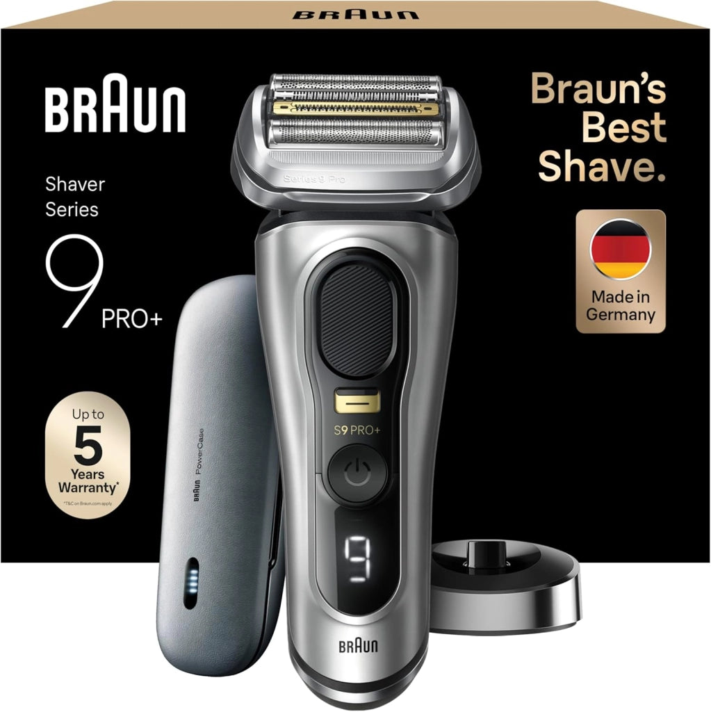 Braun Serie 9 Pro + Rasoio Elettrico Barba, Wet&Dry, 5+1 Lame di Precisione Ultra Sottili, Regolabarba Uomo, Rasoio Barba, 60 Min Utilizzo, Powercase, Base di Ricarica, Regolabarba Braun 9625s Grafite
