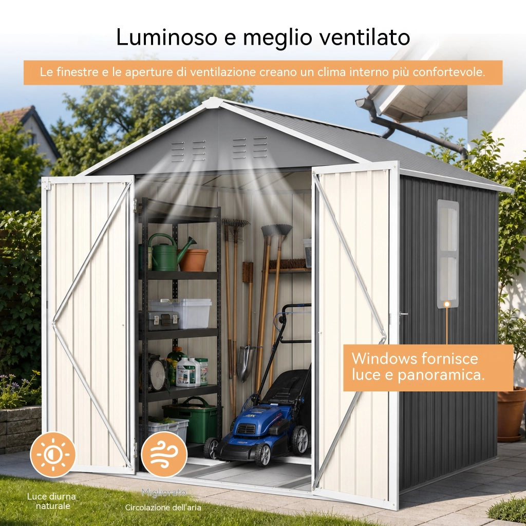 Casetta da Giardino 185x182x191 cm in Metallo Grigio - Resistente alle intemperie