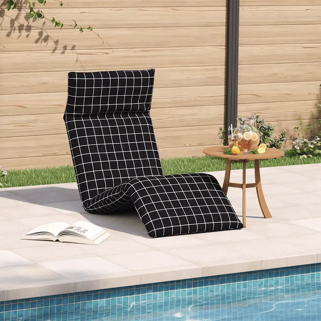 Lettino Pieghevole Quadri Neri 175x54x8,5 cm in Tessuto Oxford