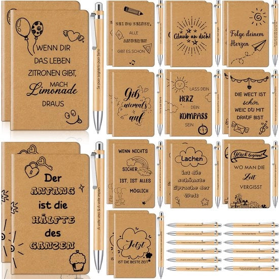 Set di Regali di Buon Compleanno da 24 pezzi - Blocchi di Note ispiratori - Pennarelli motivanti - Carta Kraft - Regalo per i Colleghi - Addio - Portatile - Regali di Addio