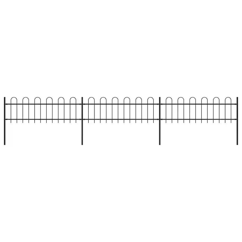 Recinzione da Giardino | Recinzione da cortile con Parte Superiore ad Anello in Acciaio 537x60 cm Nero