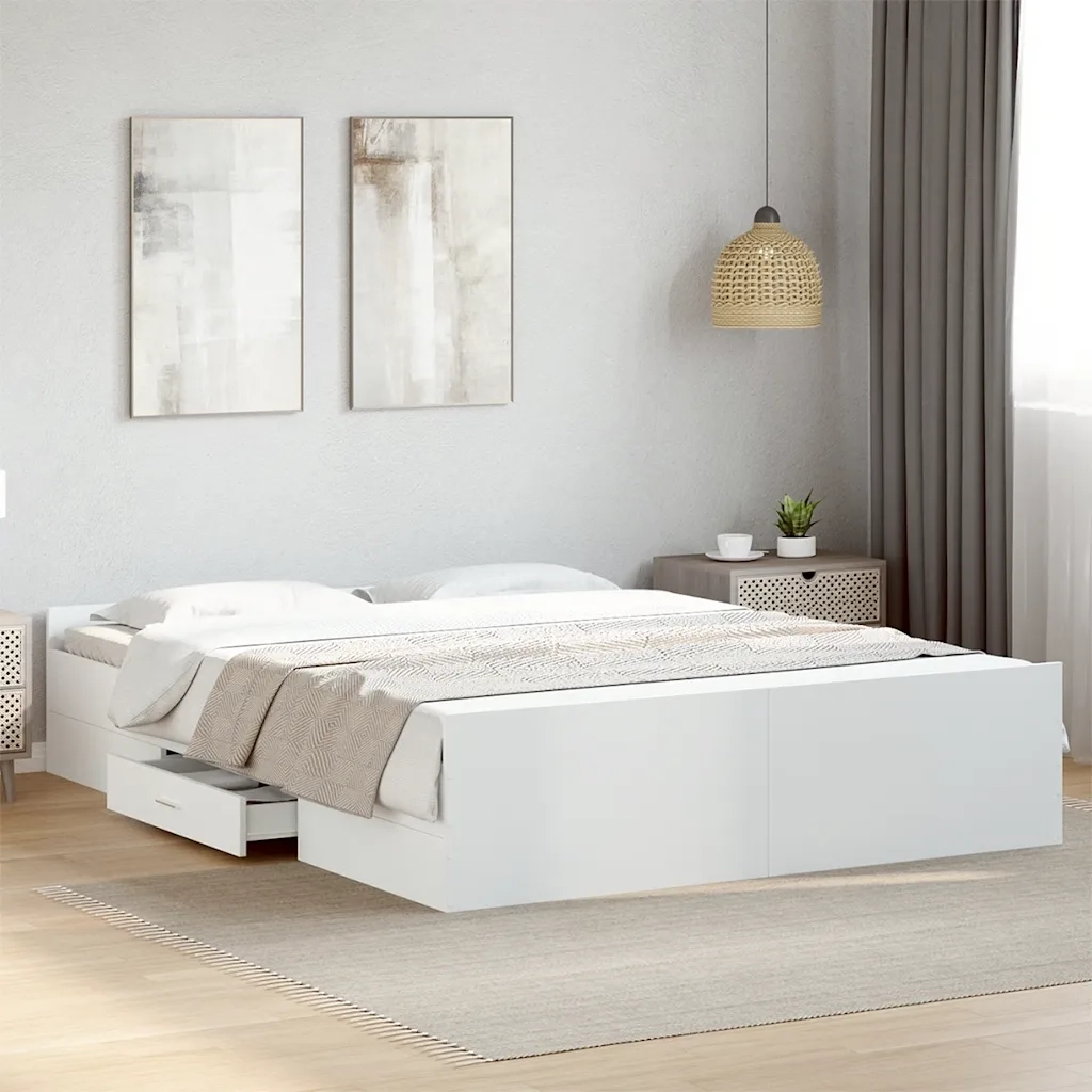 Giroletto con Cassetti Bianco 160x200 cm in Legno Multistrato 3280279
