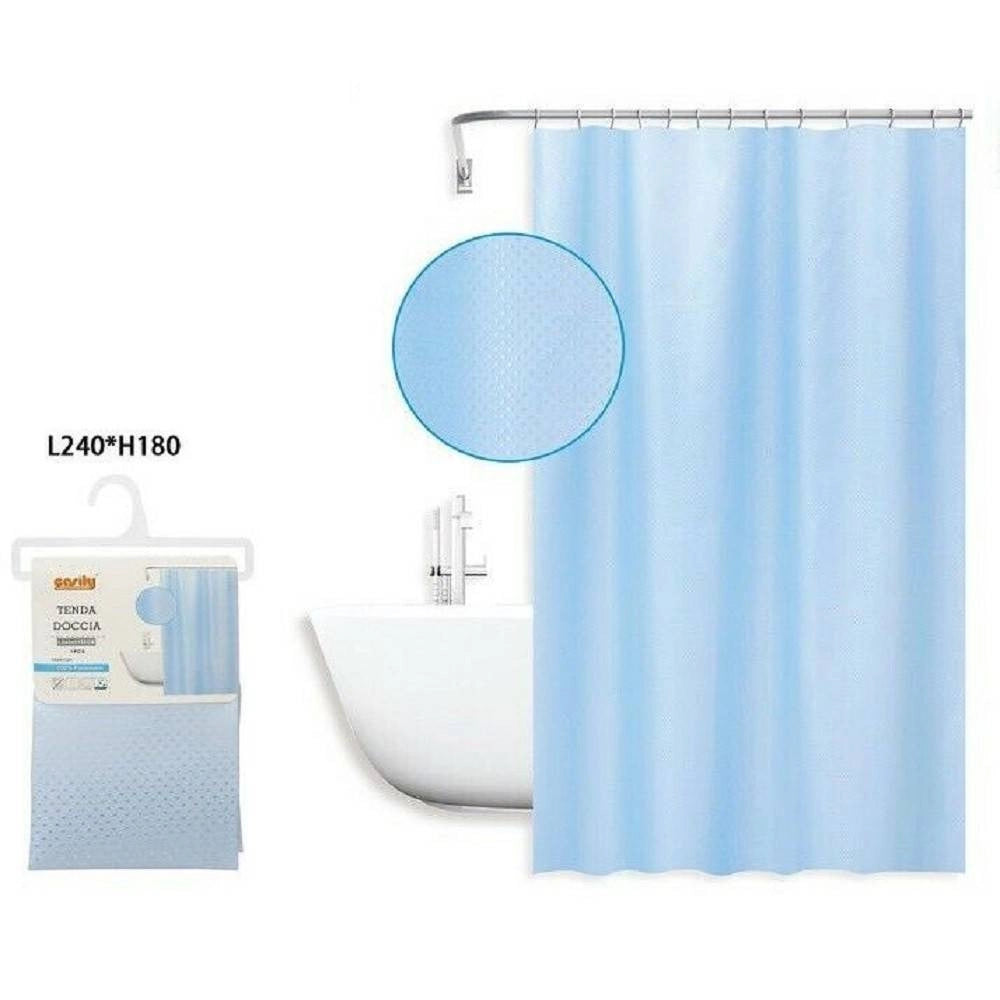 Trade Shop - Tenda Doccia Antimuffa Impermeabile 240x180cm Anelli Azzurra Texture Rombi 59820 -