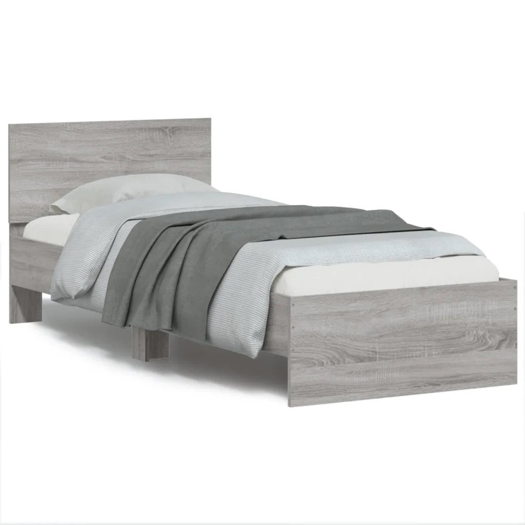Letto singolo | Letto per adulti | Giroletto con Testiera Grigio Sonoma 75x190cm Legno Multistrato